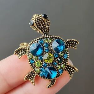 Turtle Blue Crystal Brooch